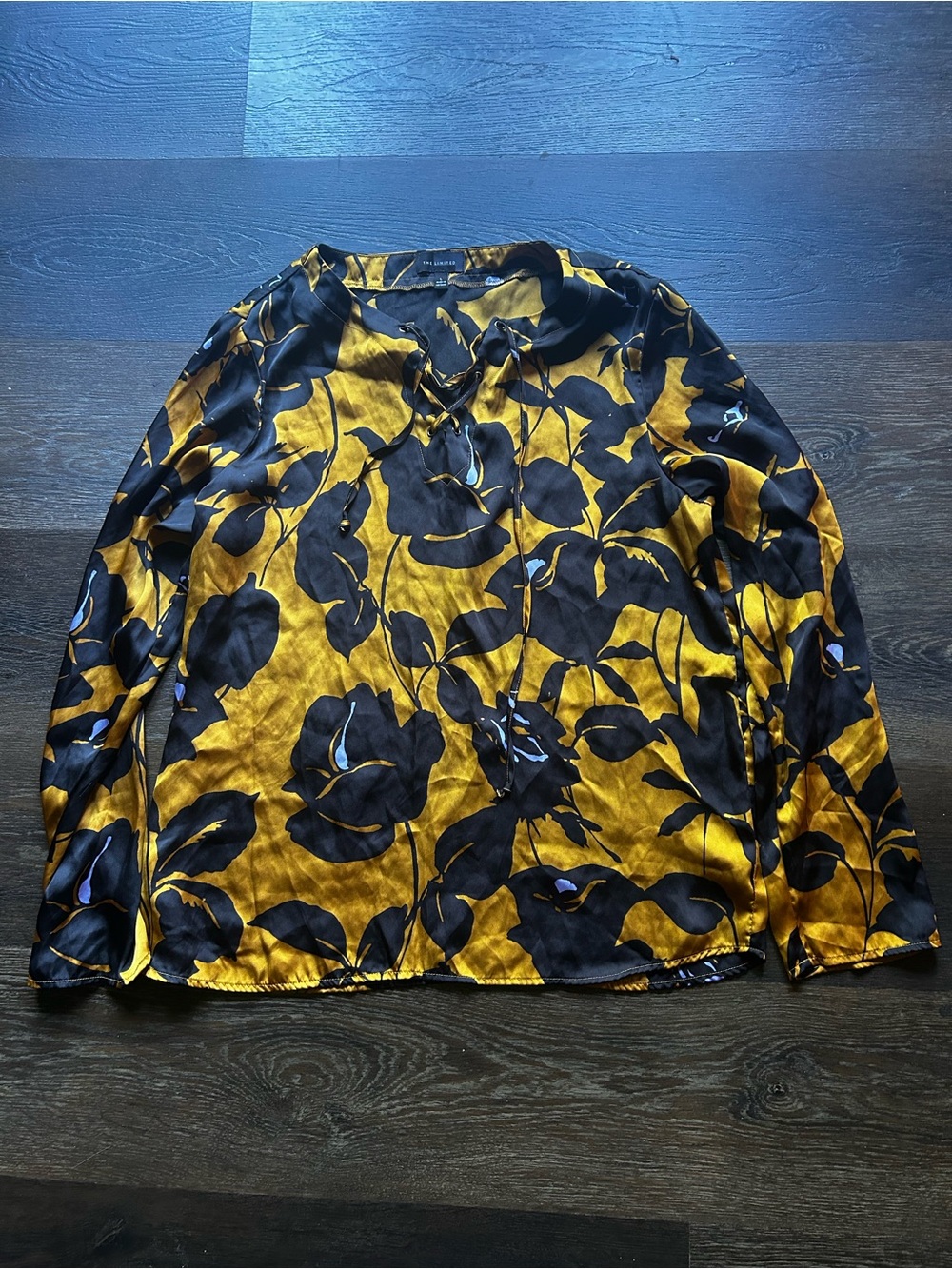 The Limited Black and Mustard Floral Tie-Front Blouse